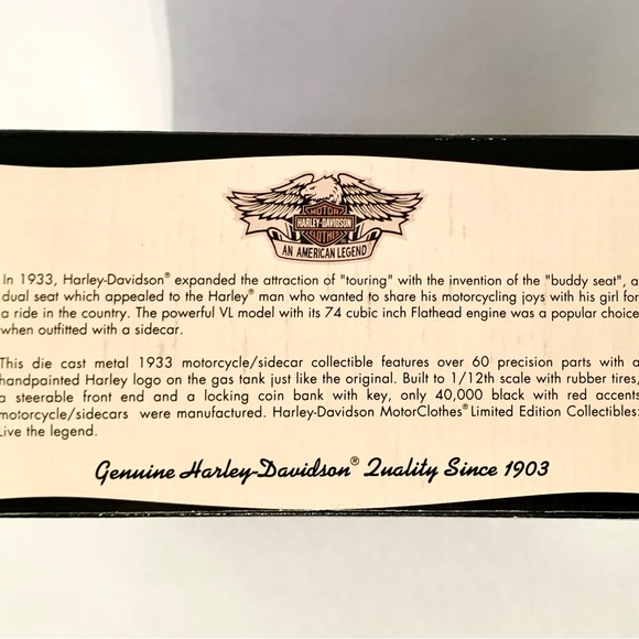New Harley-Davidson 1933 Motorcycle Sidecar Bank 1:12 Scale Die Cast Replica - Picture 7 of 9